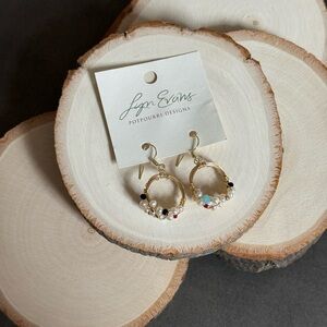 Gold Wire Wrapped Pearl Hoop Earrings Mixed Beads Boho Boutique Lyn Evans
